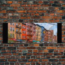 Cargar imagen en el visor de la galería, Colorful Abstract Row Of Buildings City Canvas Print, Large Urban Art Print, Cityscape Art, Vibrant Art, Panoramic, Wall Art, Canvas Print
