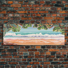 Carregar imagem no visualizador da galeria, Beach Shore Art Canvas Print, Green Leaves, Canvas Beach Wall Art, Ocean Waves, Beach Sand Wall Art, Panoramic, Wall Art, Canvas Print
