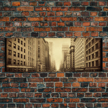 Cargar imagen en el visor de la galería, City Scape Wall Art, City Skyline Wall Art, Framed Canvas, Sepia Art, Perspective Art Print, Wall Decor, Panoramic, Wall Art, Canvas Print
