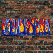 Carregar imagem no visualizador da galeria, Forest On Fire, Red Flames, Blue Trees, Abstract Forest Art, Canvas Wall Decor, Large Art Print, Panoramic, Wall Art, Canvas Print
