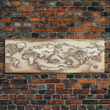 Load image into Gallery viewer, RPG World Map Concept Art, Ready To Hang Canvas Print, Panoramic Art, Extra Wide Wall Decor, Cool Mancave Art, D&amp;D, DND
