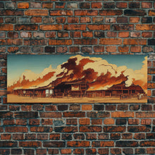 Load image into Gallery viewer, Wild West Canvas Art, Ready To Hang Canvas Print, Panoramic Art, Old West Saloon On Fire
