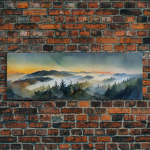 Carregar imagem no visualizador da galeria, Beautiful Watercolor Landscape, Ready To Hang Canvas Print, Panoramic Art, Above Sofa Wall Art
