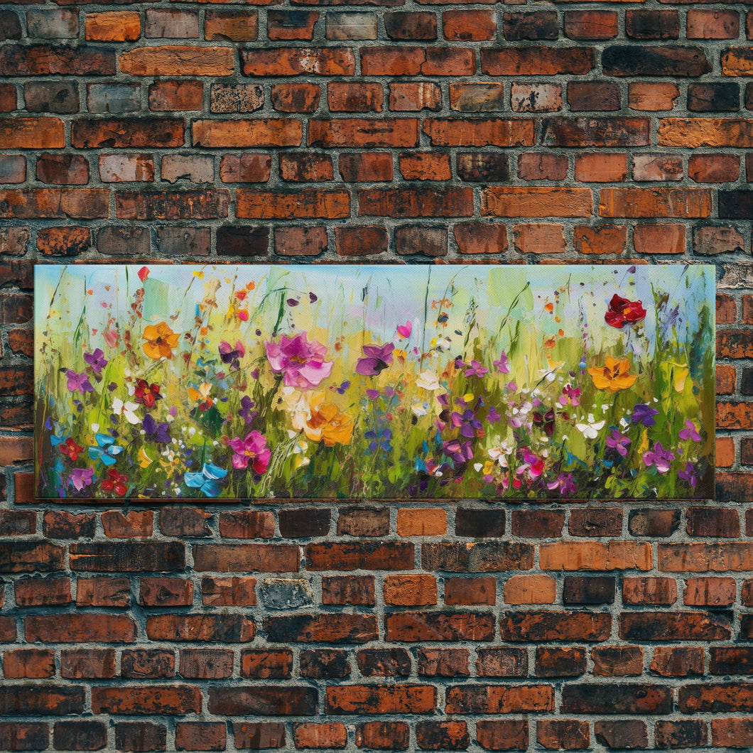 Framed Canvas Print of Original painting, Large wall art, Boho wall décor, Flower painting, Home decor, Modern art, Bedroom decor, Panoramic