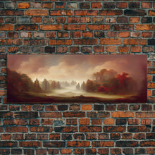 Load image into Gallery viewer, Hazy Forest Fantasy Art, Ready To Hang Canvas Print, Panoramic Art, Fog Covered Forest High Fantasy RPG Concept Art

