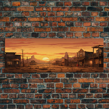 Carregar imagem no visualizador da galeria, Abandoned Wildwest Ghost Town Framed Canvas Print, Panoramic Wall Art, Wild West Decor, Southwestern Farmhouse Decor, Boom Town Art
