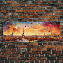 Load image into Gallery viewer, Eiffel Tower Abstract Paris France Panoramic Framed Canvas Print, Van Gogh Inspired Original Painting, Colorful Wall Art
