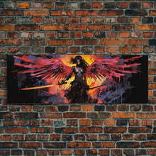 Load image into Gallery viewer, The Battle Angel, Framed Canvas Print, Game Room Art, Panoramic Painting, Panoramic Wall Art, Extra Large Wall Art

