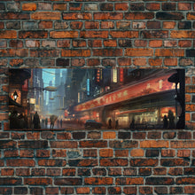 Carregar imagem no visualizador da galeria, Futuristic Cyberpunk City, Framed Canvas Print, Dystopian Art, Metropolis Painting, Unique Office Decor
