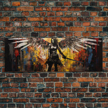Cargar imagen en el visor de la galería, Graffiti Battle Angel, Framed Canvas Print, Game Room Art, Panoramic Painting, Panoramic Wall Art, Extra Large Wall Art
