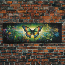 Cargar imagen en el visor de la galería, Panoramic Extra Wide Butterfly Wall Art Canvas Print, Framed Wall Art, Girl&#39;s Room Decor, Kid Room Art, Christmas Gift
