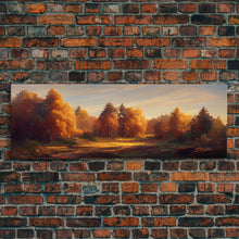 Carregar imagem no visualizador da galeria, A Forest In Autumn, Fall Decor, Extra Large Wall Art, Framed Panoramic Canvas Print, Framed Wall Decor
