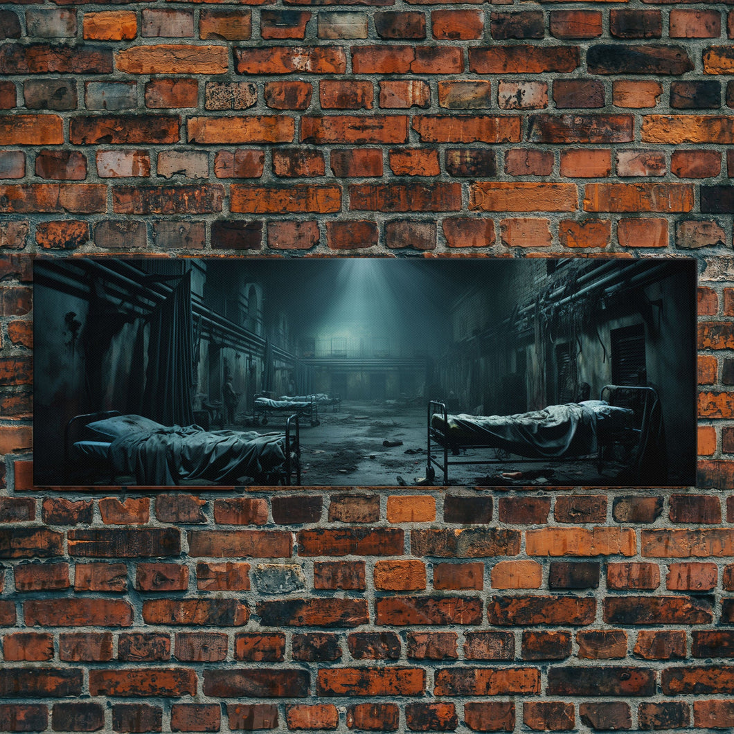 An Abandoned Insane Asylum, Canvas Print Framed Halloween Art, Spooky Decor Panoramic Halloween Art, Halloween Wall Art, Halloween Art Print