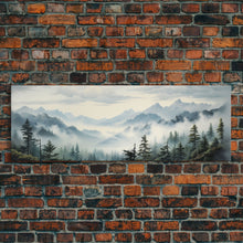 Carregar imagem no visualizador da galeria, Foggy Mountain Forest Canvas Print, Oil Landscape Painting On Canvas - Ready To Hang Large Panoramic Canvas Wall Art Prints, Framed Wall Art
