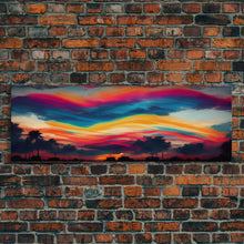 Carregar imagem no visualizador da galeria, Beautiful Panoramic Sunset Watercolor, Extra Large Wall Art, Framed Panoramic Canvas Print, Framed Wall Art
