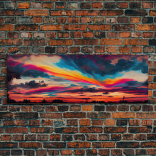 Carregar imagem no visualizador da galeria, Beautiful Panoramic Watercolor Sunset, Extra Large Wall Art, Framed Panoramic Canvas Print, Framed Wall Art
