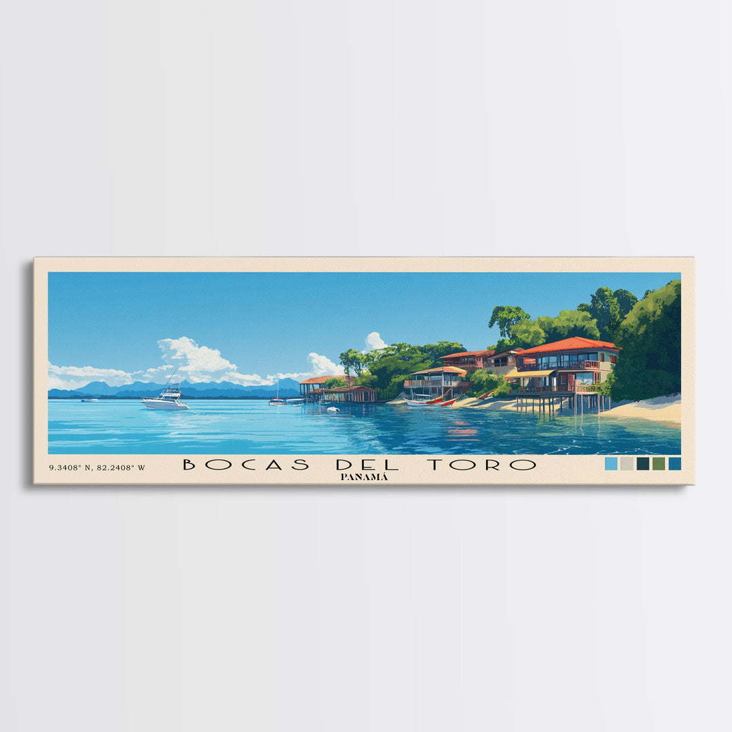 Bocas del Toro , Panamá Panoramic Beach Print, Vacation Gift, Panamá Wall Art, Beach Painting, Beach Decor, Beach Painting