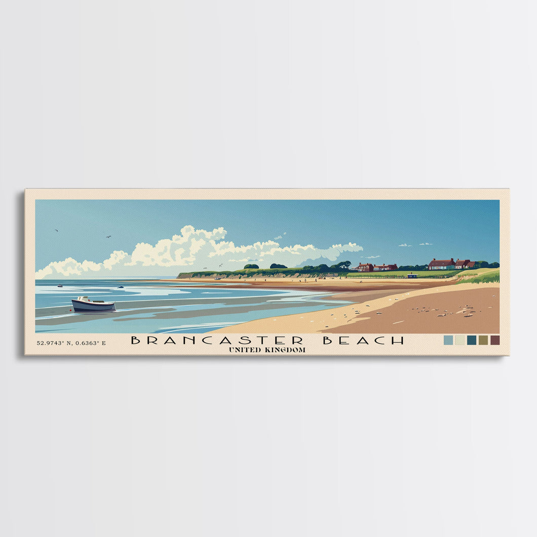 Brancaster Beach, United Kingdom Panoramic Beach Print, Vacation Gift, United Kingdom Wall Art, Framed Canvas Print, Framed Beach Painting