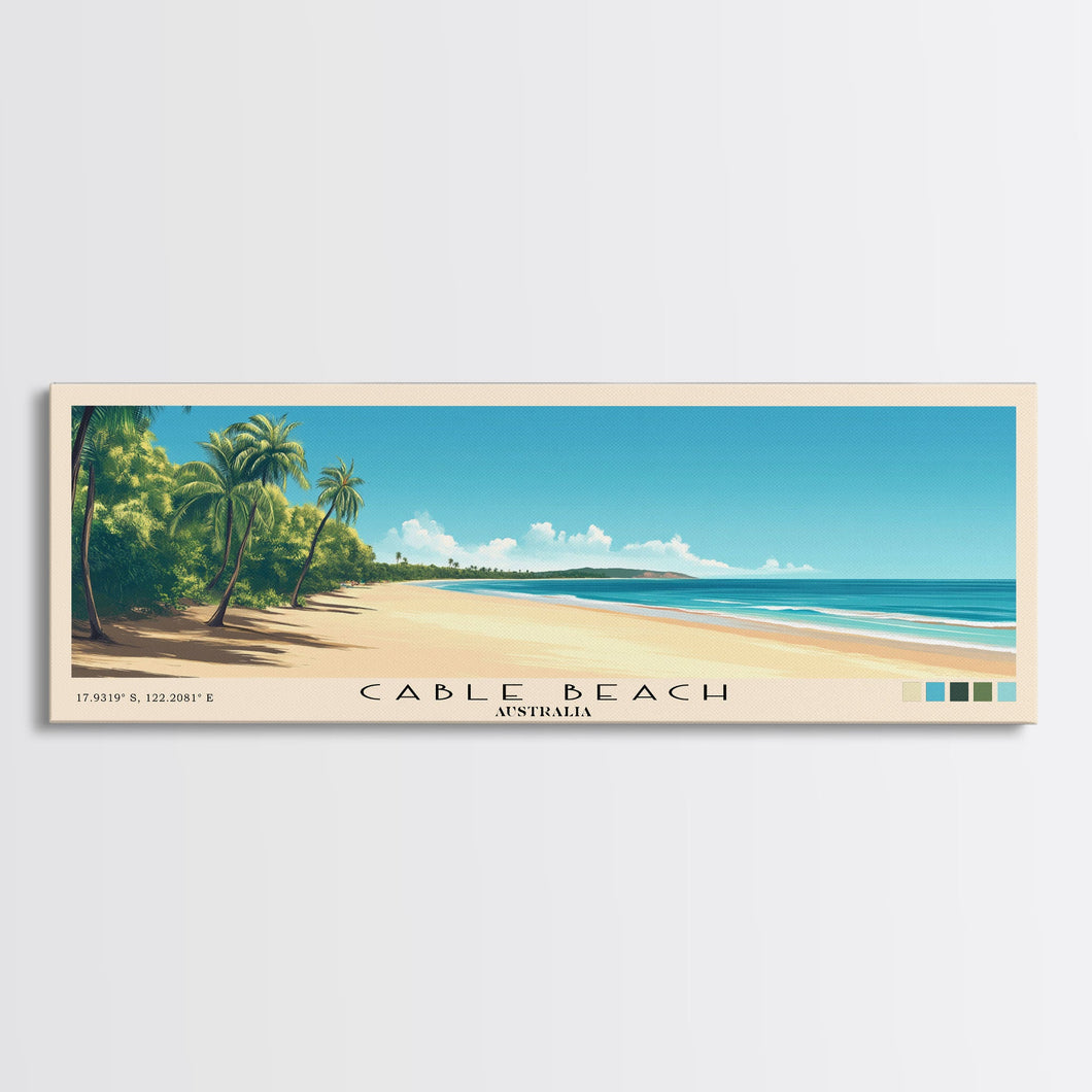 Cable Beach, Australia Panoramic Beach Print, Vacation Gift, Australia Wall Art, Framed Canvas Print, Framed Beach Painting