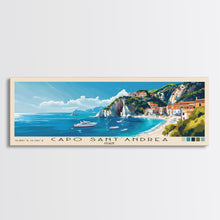 Carregar imagem no visualizador da galeria, Capo Sant’Andrea, Italy Panoramic Beach Print, Vacation Gift, Italy Wall Art, Framed Canvas Print, Framed Beach Painting
