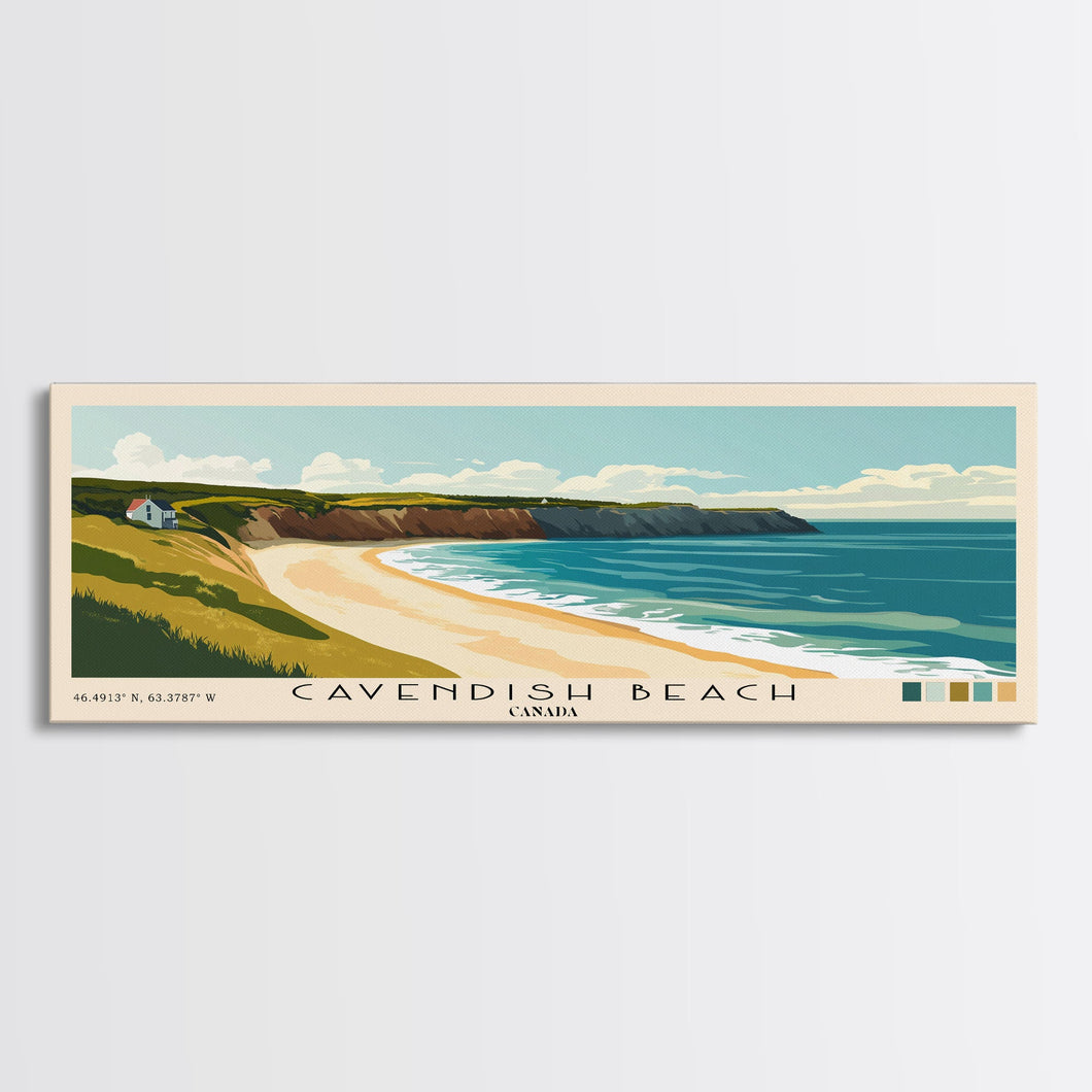 Cavendish Beach, Canada Panoramic Beach Print, Vacation Gift, Canada Wall Art, Framed Canvas Print, Framed Beach Painting