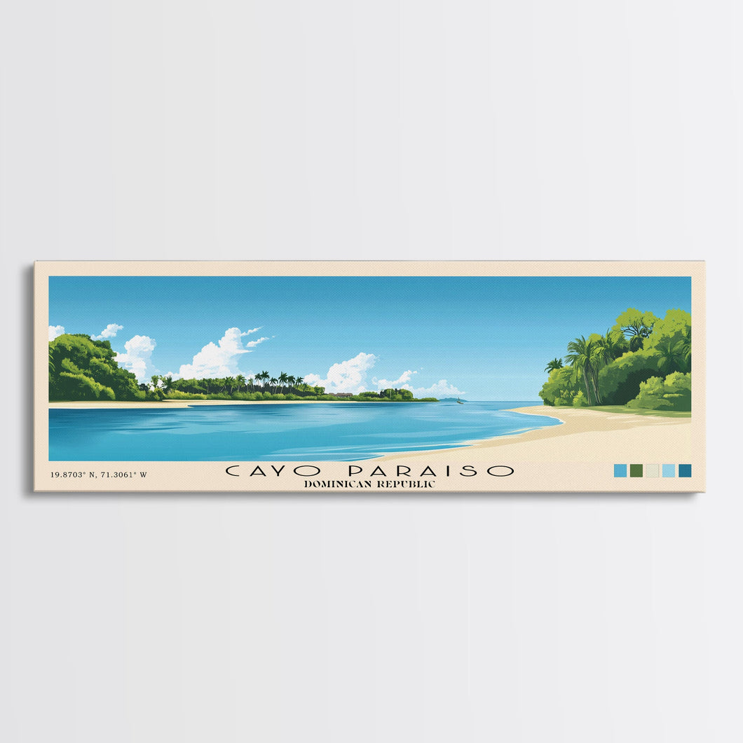 Cayo Paraiso, Dominican Republic Panoramic Beach Print, Vacation Gift, Dominican Republic Wall Art, Beach Painting, Beach Decor, Beach Painting