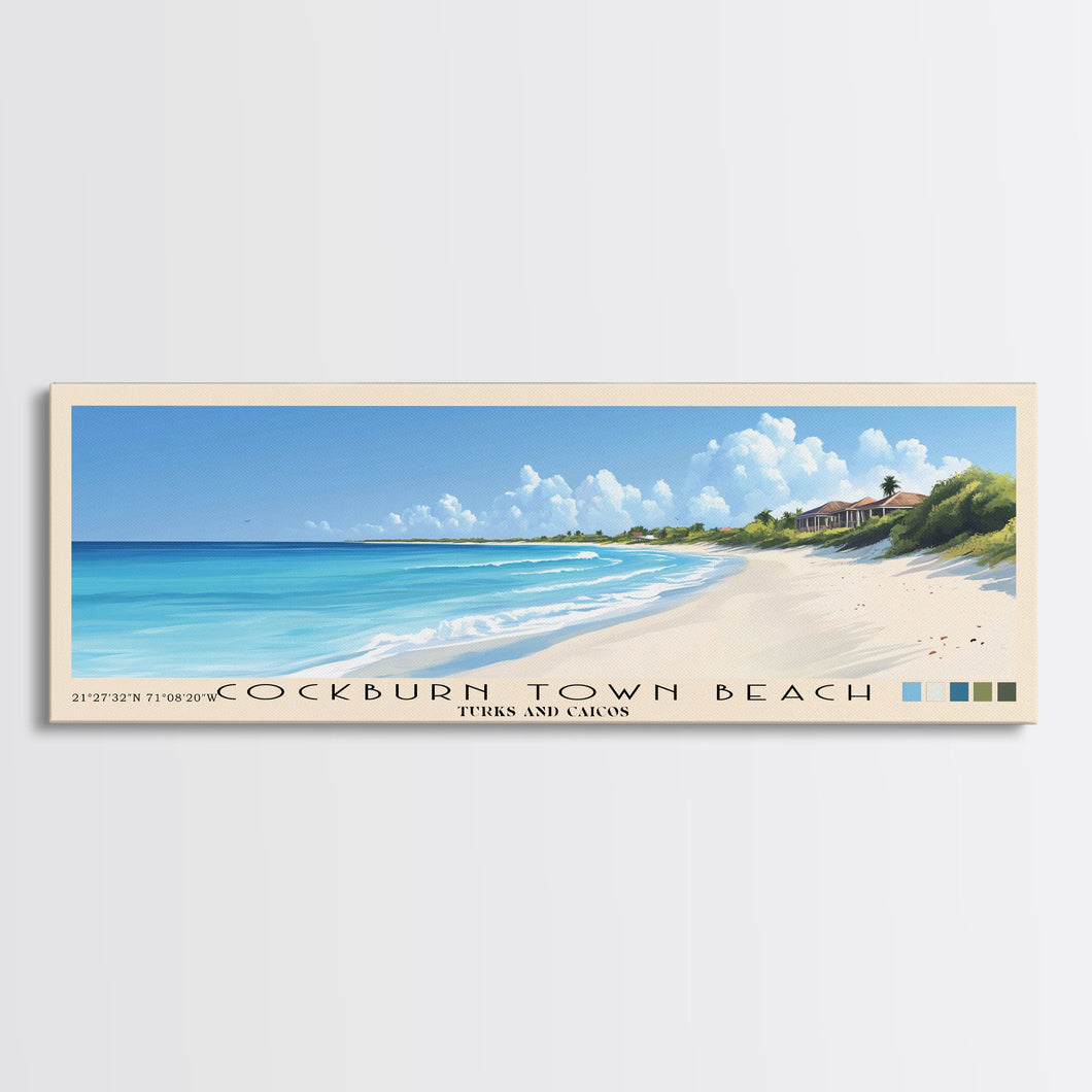Cockburn Town Beach, Turks and Caicos Panoramic Beach Print, Vacation Gift, Turks and Caicos Wall Art, Beach Painting, Beach Decor, Beach Painting