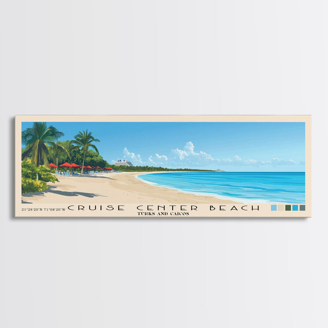 Cruise Center Beach, Turks and Caicos Panoramic Print, Vacation Gift, Turks and Caicos Wall Art, Beach Painting, Beach Decor, Beach Or Lakehouse Art