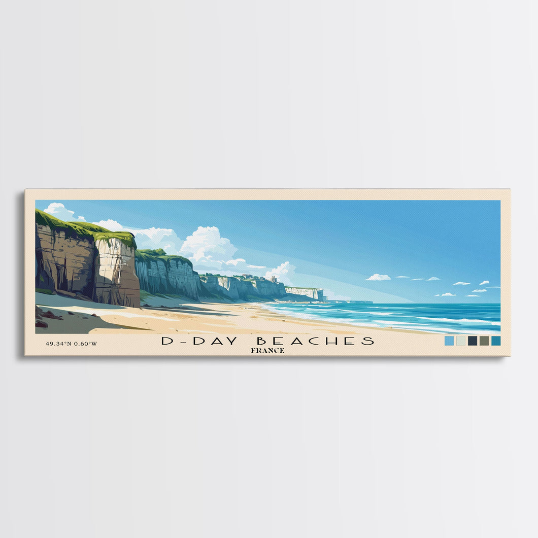 D-Day beaches, France Panoramic Beach Print, Vacation Gift, France Wall Art, Framed Canvas Print, Framed Beach Painting