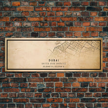 Load image into Gallery viewer, Dubai UAE Panoramic map print poster or framed canvas, Dubai map print poster canvas, Dubai city map print poster canvas, Vintage Travel Art

