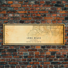 Load image into Gallery viewer, Panoramic Long Beach map print poster or framed canvas | California map print poster canvas | city map print poster canvas, distressed map
