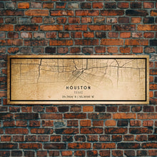 Load image into Gallery viewer, Distressed Panoramic Houston map print poster canvas print, framed road map art, map print poster canvas, Houston city map print canvas
