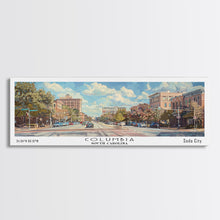Cargar imagen en el visor de la galería, Columbia South Carolina Panoramic Watercolor Painting Framed Canvas Print, Travel Poster Art, Urban Cityscape, Living Room Decor, Wall Hanging, Office Art, Southern Charm Gift
