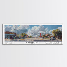 Load image into Gallery viewer, Edinburg Texas Panoramic Watercolor Painting, Scenic Framed Canvas Print, Urban Wall Art for Office, Travel Poster, Home Decor, City Gift Idea
