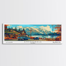 Carregar imagem no visualizador da galeria, Anchorage Alaska Panoramic Travel Poster Framed Canvas Print, Mid Century Modern Art, Pop Art Style, Wall Art Decor, Home Decoration
