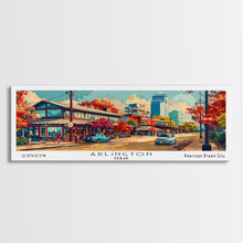 Carregar imagem no visualizador da galeria, Arlington Texas Panoramic Painting Framed Canvas Print, Mid Century Modern Art, Pop Art Style, Travel Poster, Living Room Decor
