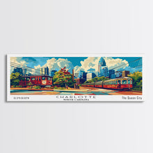 Cargar imagen en el visor de la galería, Charlotte North Carolina Panoramic Painting Framed Canvas Print, Mid Century Modern Art, Pop Art Style, Travel Poster, Wall Art Decor
