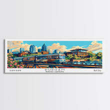 Load image into Gallery viewer, Durham North Carolina Panoramic Travel Poster Framed Canvas Print, Mid Century Modern Art, Pop Art Style, Wall Art Decor, Home Decoration
