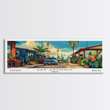 Load image into Gallery viewer, San Antonio Texas Panoramic Wall Art, Mid Century Modern Framed Canvas Print, Retro Pop Art Travel Poster, Home Decor
