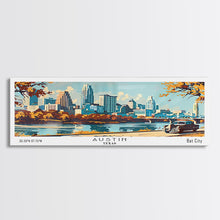 Carregar imagem no visualizador da galeria, Austin Texas Panoramic Painting, Mid Century Modern Framed Canvas Print, Retro Pop Art Travel Poster, Wall Art, Home Decor, Office Art, Gift Idea
