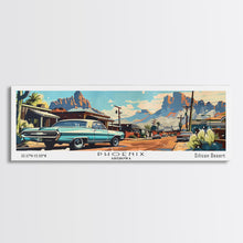 Load image into Gallery viewer, Phoenix Arizona Panoramic Painting, Retro Style Framed Canvas Print, Mid Century Modern Art, Pop Art Travel Poster, Home Office Decor
