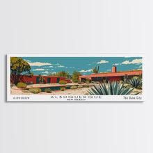 Carregar imagem no visualizador da galeria, Albuquerque New Mexico Panoramic Painting, Mid Century Modern Framed Canvas Print, Retro Pop Art Travel Poster, Home Decor, City Print
