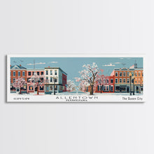 Carregar imagem no visualizador da galeria, Allentown Pennsylvania Panoramic Painting, Mid Century Modern Framed Canvas Print, Retro Pop Art Travel Poster, Office Art, City Print
