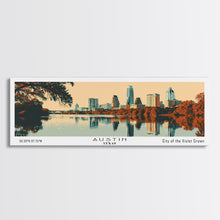 Carregar imagem no visualizador da galeria, Austin Texas Panoramic Painting, Mid Century Modern Framed Canvas Print, Retro Pop Art Travel Poster, Home Decor, City Art

