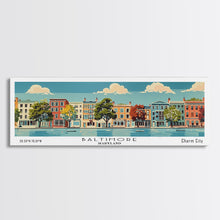 Load image into Gallery viewer, Baltimore Maryland Panoramic Painting, Mid Century Modern Framed Canvas Print, Retro Pop Art Travel Poster, Office Wall Art, City Print
