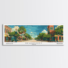 Carregar imagem no visualizador da galeria, Beaumont Texas Panoramic Painting, Mid Century Modern Framed Canvas Print, Retro Pop Art Travel Poster, Living Room Wall Art, City Print
