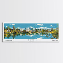 Load image into Gallery viewer, Bend Oregon Panoramic Painting, Mid Century Modern Framed Canvas Print, Retro Pop Art Travel Poster, City Wall Art Decor, Office Art
