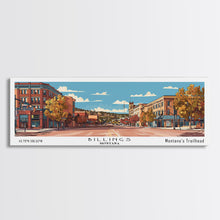 Carregar imagem no visualizador da galeria, Billings Montana Panoramic Painting, Mid Century Modern Framed Canvas Print, Retro Pop Art Travel Poster, Living Room Wall Art, City Art
