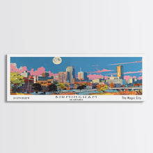 Carregar imagem no visualizador da galeria, Birmingham Alabama Panoramic Painting, Mid Century Modern Framed Canvas Print, Retro Pop Art Travel Poster, Office Wall Art, City Print
