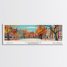 Carregar imagem no visualizador da galeria, Cambridge Massachusetts Panoramic Painting, Mid Century Modern Framed Canvas Print, Retro Pop Art Travel Poster, Home Decor, City Print

